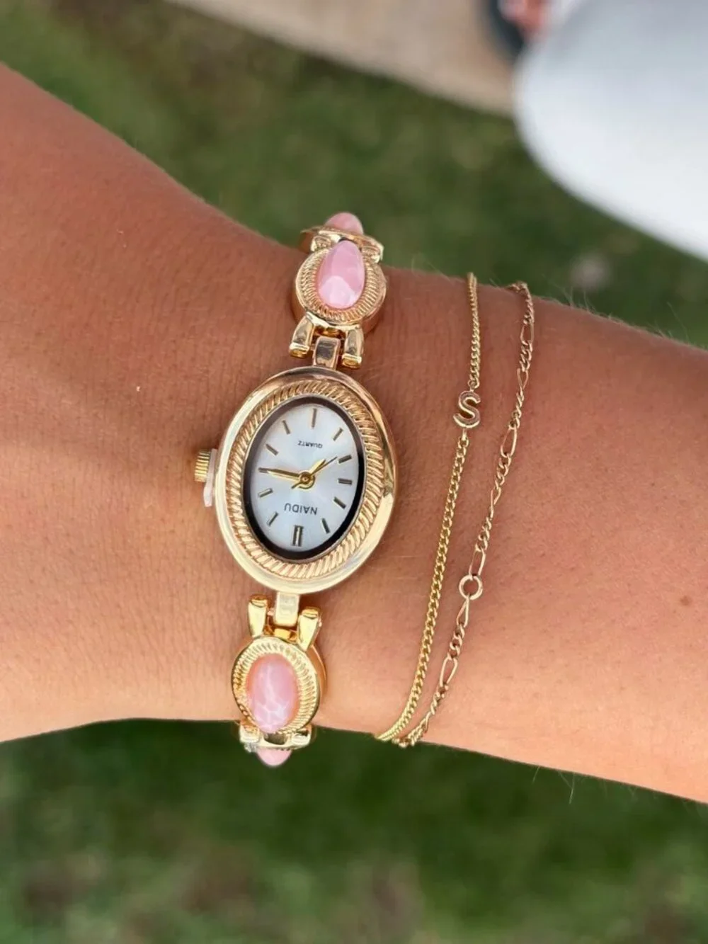 Preppy Gold Pink Stone Bracelet Watch Preppy Y2K OS